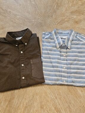 Sonoma Brown Solid Button-Down & Light Blue White Striped Button-Down Shirt Set